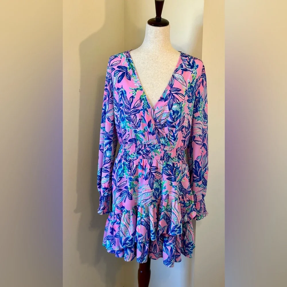 Lilly Pulitzer SZ 8 NWOT Cristiana Stretch Mini Dress in Just a Lil Jelly Pink - Picture 2 of 5
